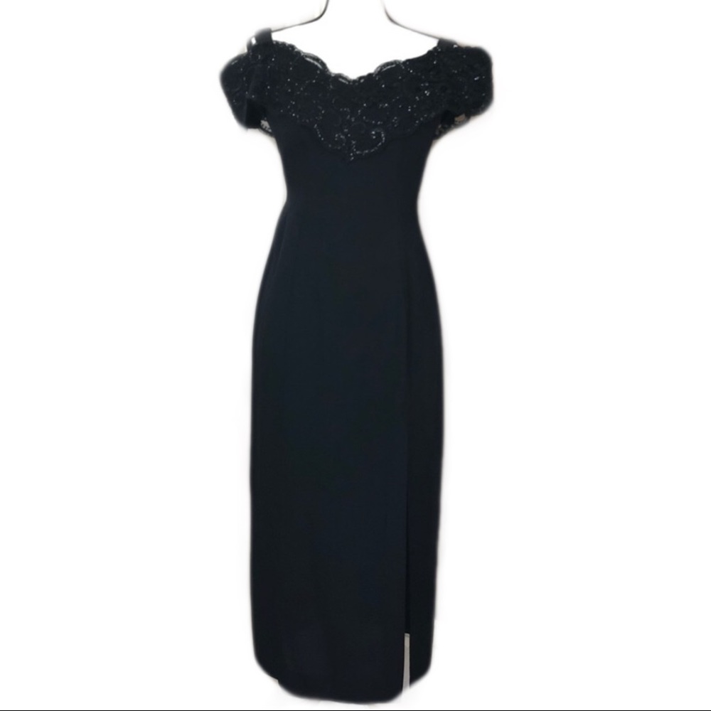 Vintage off the shoulder black cocktail dress